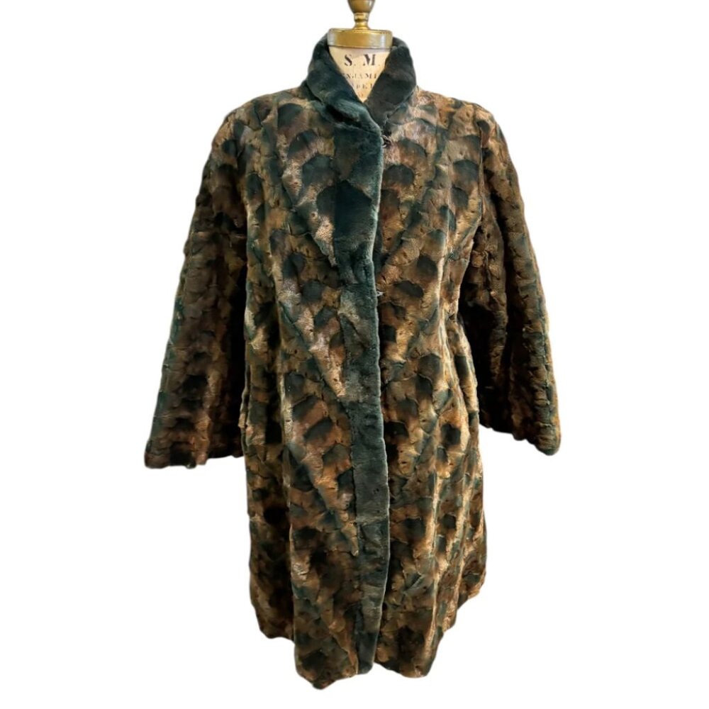 Burkholder Fur Green+Brown Fur Coat, Large